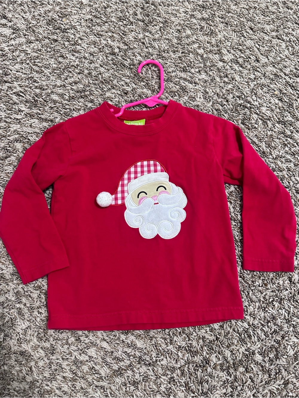 Classic Whimsy Red Long-Sleeve Santa Applique Tee